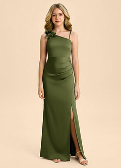 Azazie Remi Junior Olive Sheath Side Slit Stretch Satin Dress image3