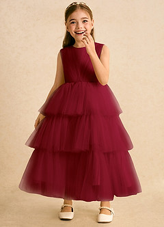 Azazie Marshmallow Blumenmädchenkleider Ballkleid Schleifen Tüll Kleid Burgunderrot image5