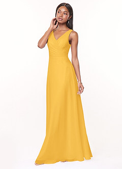 Azazie Nala Bridesmaid Dresses Marigold A-Line Pleated Chiffon Dress image3