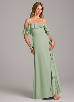 Azazie Aubrie Bridesmaid Dresses Dusty Sage A-Line Off the Shoulder Chiffon Dress image5