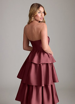 Azazie Faye Bridesmaid Dresses Merlot A-Line Ruched Stretch Satin Dress image6