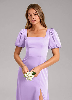 Azazie Fyona Bridesmaid Dresses Lilac A-Line Pleated Stretch Satin Dress image6