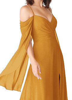 Azazie Cienna Bridesmaid Dresses Butterscotch A-Line Off the Shoulder Chiffon Dress image6
