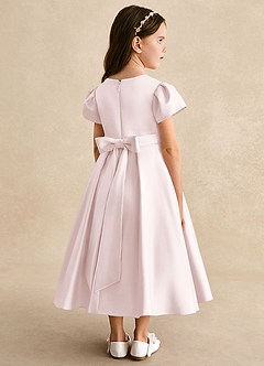 Azazie Princess Flower Girl Dresses Blushing Pink A-Line Pleated Matte Satin Dress image2