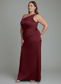 Azazie Akilah Bridesmaid Dresses Cabernet Mermaid One Shoulder Stretch Satin Dress image11