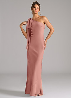 Azazie Capri Brautjungfernkleider Meerjungfrau-Linie One-Shoulder Stretch-Satin Kleid Rosettenrosa image3