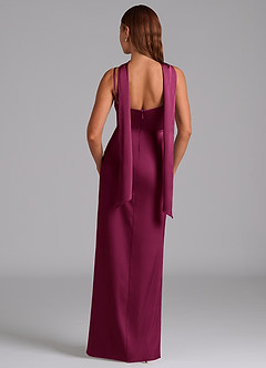 Azazie Calandra Robes de demoiselle d'honneur Robe Fourreau en Satin extensible Plissé Prune Rouge image4