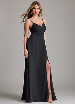 Azazie Terese Bridesmaid Dresses Black A-Line Pleated Chiffon Dress image3