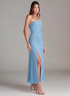 Azazie Eren Robes de demoiselle d'honneur Robe Sirène en Mousseline de soie Une épaule Acier Bleuté image4