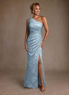 Azazie Joylin Mother of the Bride Dresses Sky Blue Trumpet One Shoulder Floral Burnout Dress image1