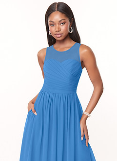 Azazie Nina Bridesmaid Dresses Blue Jay A-Line Pleated Chiffon Dress image5