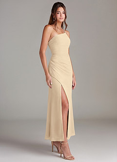 Azazie Eren 신부 들러리 드레스 인어 한쪽 어깨 쉬폰 발목 길이 드레스 image4