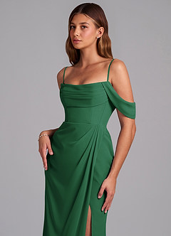 Azazie Johana Jurken voor bruidsmeisjes Converteerbaar Jurk van Chiffon met Zeemeermin Off the Shoulder Donkergroen image5