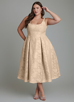 Azazie Amalie Bridesmaid Dresses Champagne A-Line Pleated Floral Burnout Dress image3