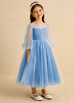Azazie Trudy Blumenmädchenkleider Ballkleid Herzausschnitt Tüll Kleid Blauhäher image1