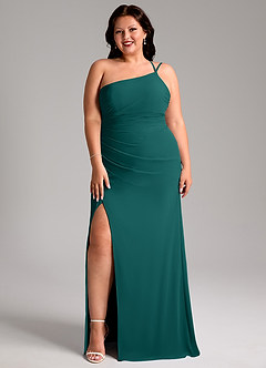 Azazie Eren Bridesmaid Dresses Peacock Sheath One Shoulder Chiffon Dress image10