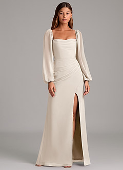Azazie Brixley Bridesmaid Dresses White Alabaster Mermaid Long Sleeve Chiffon Dress image1
