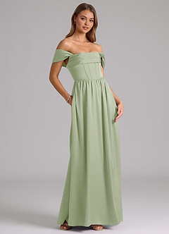 Azazie Hattie Bridesmaid Dresses Dusty Sage A-Line Corset Stretch Satin Dress image4