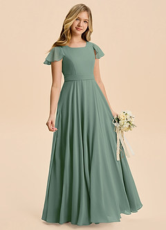 Azazie Cady Junior Eucalyptus A-Line Pleated Chiffon Dress image3