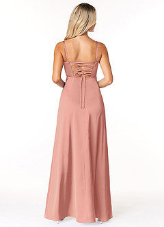 Azazie Marchella Bridesmaid Dresses Rosette A-Line Corset Stretch Satin Dress image2