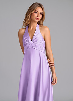 Azazie Tessie Bridesmaid Dresses Lilac A-Line Pleated Stretch Satin Dress image3