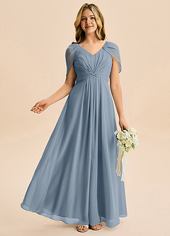 Azazie Emma Junior Robe Trapèze en Mousseline de soie Plissée Violet Crépusculaire image5