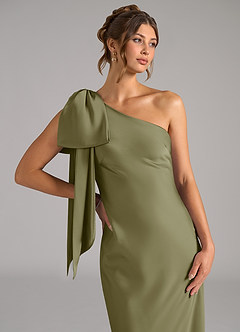 Azazie Capri Bridesmaid Dresses Pistachio Mermaid One Shoulder Stretch Satin Dress image5