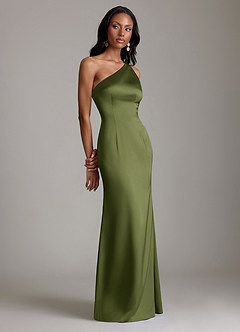 Azazie Voni Bridesmaid Dresses Olive Mermaid One Shoulder Stretch Satin Dress image1