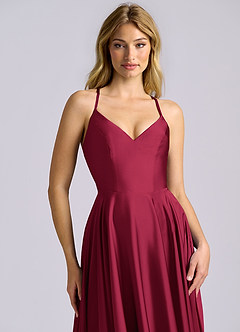 Azazie Truce Bridesmaid Dresses Burgundy A-Line Stretch Satin Dress image7