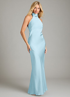 Azazie Velli Bridesmaid Dresses Sky Blue Mermaid High Neck Stretch Satin Dress image4