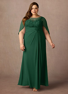Azazie Hera Mother of the Bride Dresses Dark Green A-Line Lace Capelet Chiffon Dress image6