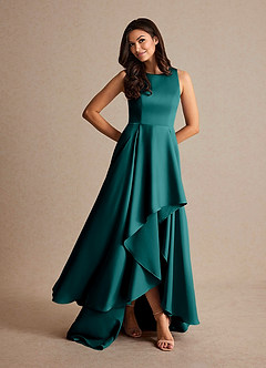 Azazie Niles Mother of the Bride Dresses Peacock A-Line Trains Stretch Satin Dress image7