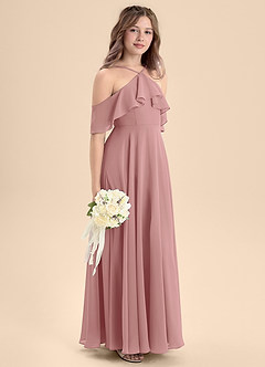 Azazie Tessabelle Junior Jurk van Chiffon met A-Lijn Off the Shoulder Stoffige Roos image5