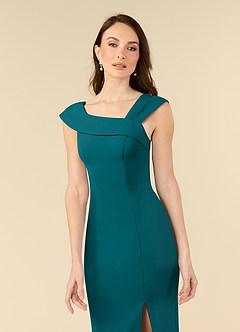 Azazie Ellen Mother of the Bride Dresses Peacock Sheath Side Slit Stretch Crepe Dress image5