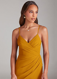 Azazie Maci Bridesmaid Dresses Butterscotch Sheath Pleated Chiffon Dress image5