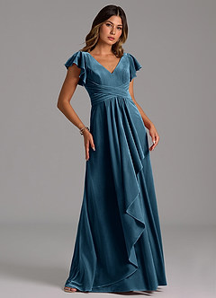 Azazie Omari Bridesmaid Dresses Blue Topaz A-Line Pleated Velvet Dress image5