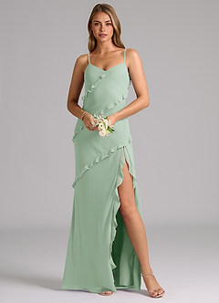 Azazie Nancie Bridesmaid Dresses Agave Mermaid Ruched Chiffon Dress image8