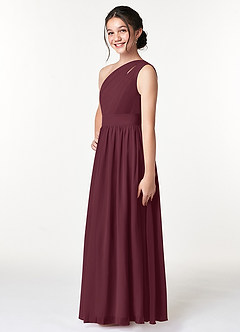 Azazie Molly Junior Cabernet A-Line Pleated Chiffon Dress image4