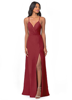Azazie Everleigh Brautjungfernkleider A-Linie Herzchen Gefaltet Chiffon Kleid Granatapfelrot image1