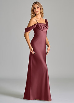 Azazie Celina Final Sale Desert Rose Sheath One Shoulder Stretch Satin Dress image4
