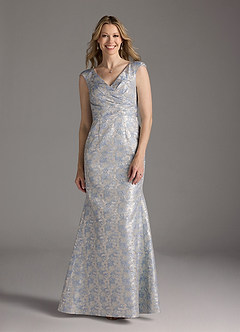 Azazie Elanor vestidos de madre de la novia Vestido de Azul Polvoriento de jacquard 1 de Sirena con Plisado image2