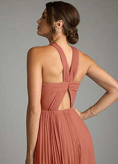 Azazie Afra Abiti da Damigella Abito A-Line in Chiffon Plissettato Argilla image6