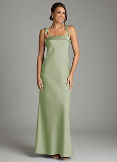 Azazie Ellia Bridesmaid Dresses Dusty Sage Sheath Bow Stretch Satin Dress image1