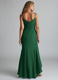 Azazie Summer Bridesmaid Dresses Dark Green Mermaid Scoop Cowl Chiffon Dress image2
