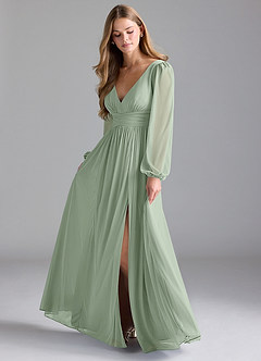 Azazie Norah Bridesmaid Dresses Dusty Sage A-Line Mesh Dress image2