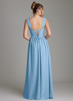 Azazie Caterina Bridesmaid Dresses Steel Blue A-Line Corset Chiffon Dress image6