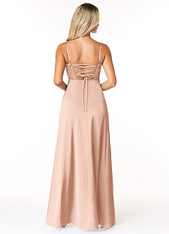 Azazie Marchella Bridesmaid Dresses Rose Gold A-Line Corset Stretch Satin Dress image2