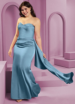 Barbie ♥ Azazie Bridesmaid Dresses Steel Blue Sheath Strapless Stretch Satin Convertible Dress image14