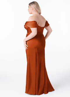 Azazie Amyra Vestidos de damas de honor Vestido de Naranja Quemada de Satén Elástico de Corte Recto Convertible con Vestidos sin tirantes image12
