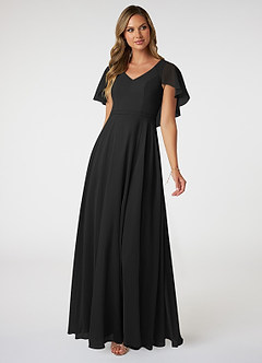 Azazie Jamie Brautjungfernkleider A-Linie Chiffon Kleid Schwarz image1